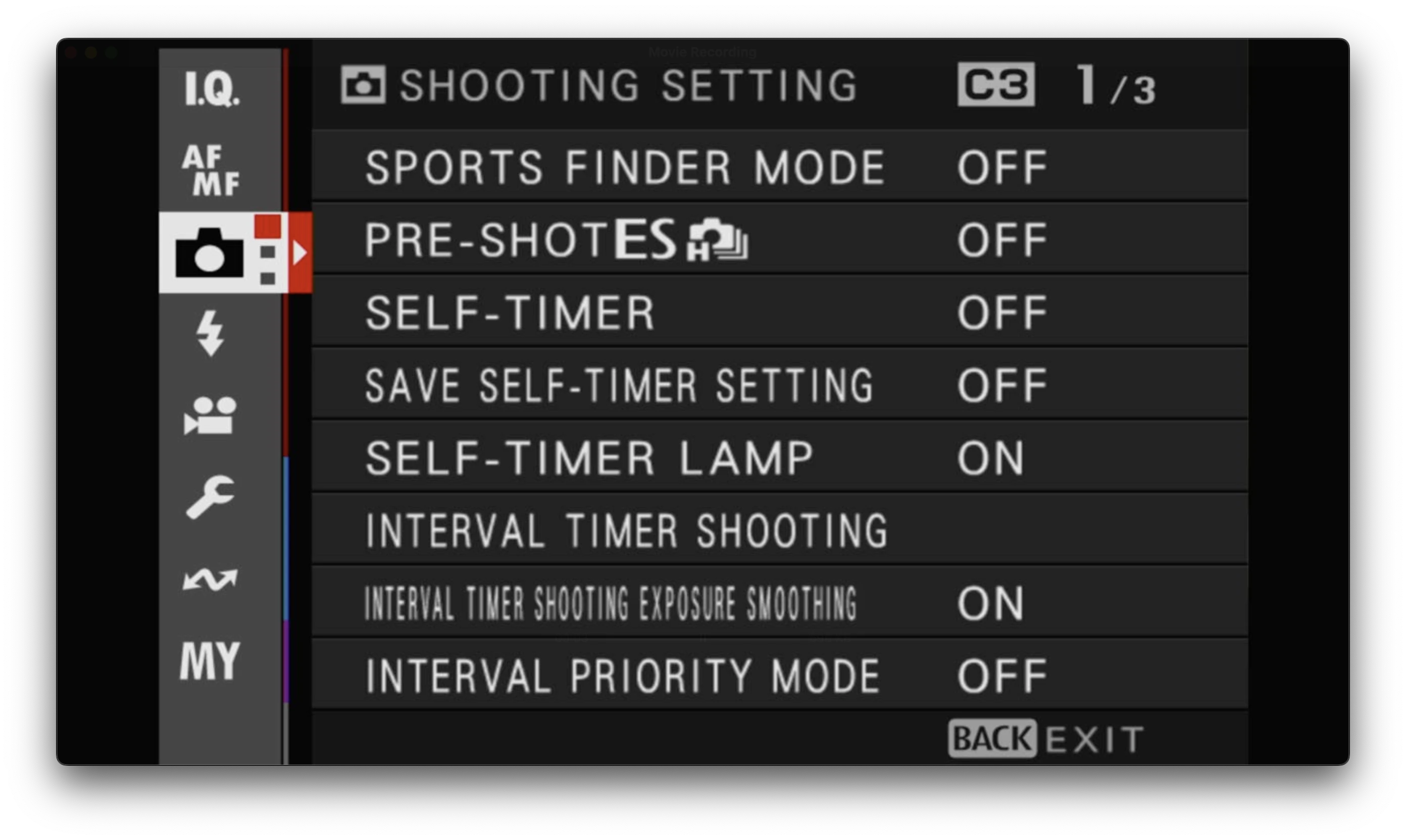 Shooting menu 1