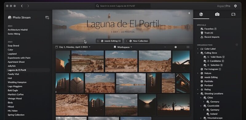 Aspect photo organisation app